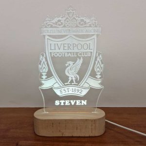 Regalo original lámpara Liverpool escudo, personalizada con iluminación LED