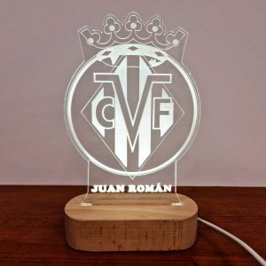 Lámpara Villareal F.C. escudo, personalizada con iluminación LED