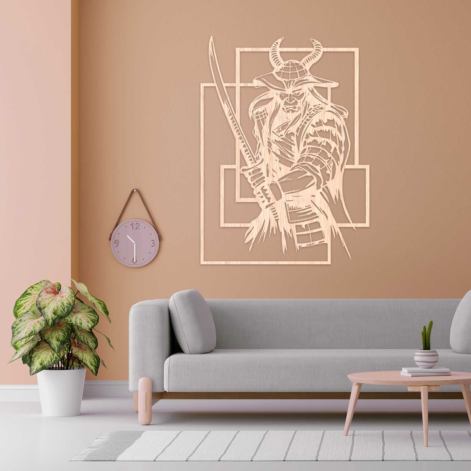 Samurái con katana - Cuadro decoración chapado