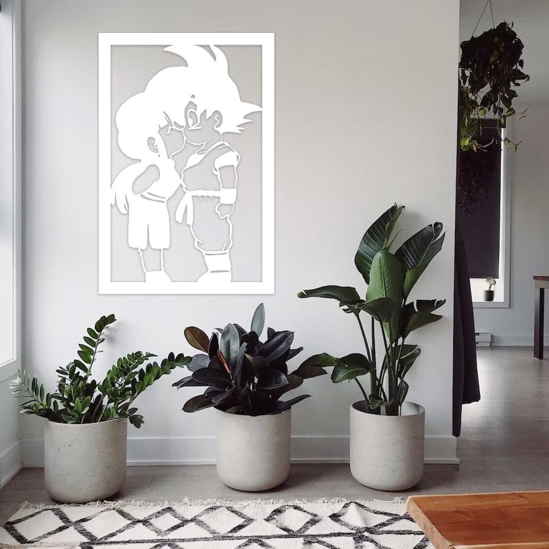 Goku y Chichi beso - Cuadro decoración blanco con marco