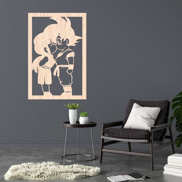 Goku y Chichi beso - Cuadro decoración chapado con marco