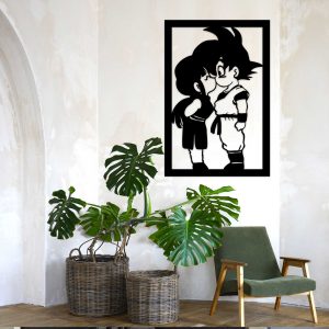 Goku y Chichi beso - Cuadro decoración negro con marco