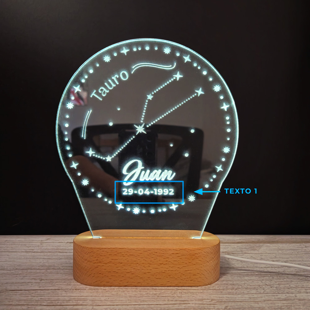 Tauro Constelación (Signo Zodiacal) – Lámpara de Metacrilato LASER texto 1