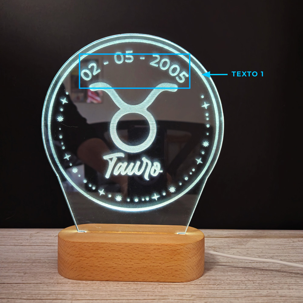Tauro 02 (Signo Zodiacal) – Lámpara de Metacrilato LASER texto 1