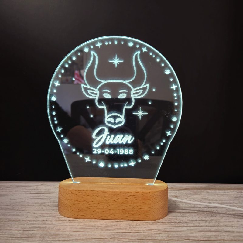Tauro 03 (Signo Zodiacal) - Lámpara personalizada con iluminación LED