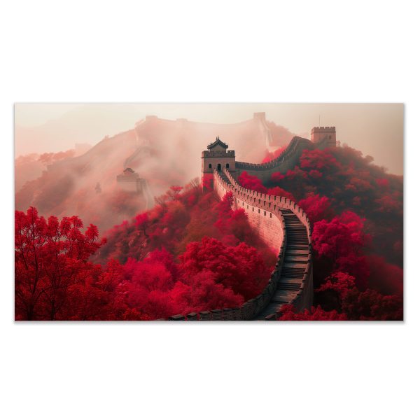Cuadro Muralla China en tonos rojos arte digital – Impresión Lienzo con Bastidor de pino macizo