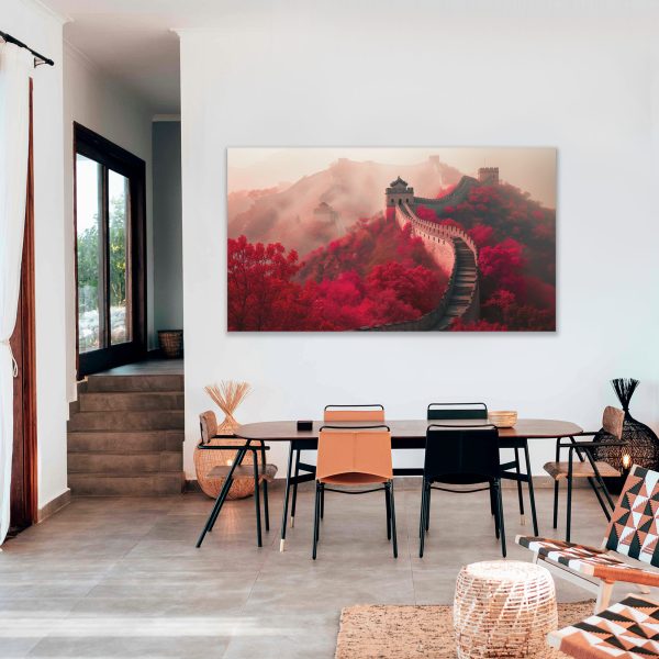 Cuadro Muralla China en tonos rojos arte digital – Impresión Lienzo con Bastidor de pino macizo 2