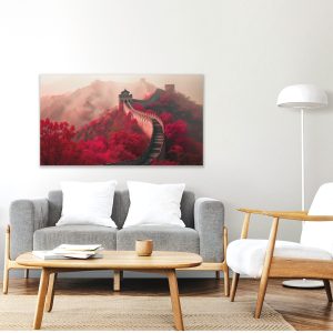 Cuadro Muralla China en tonos rojos arte digital – Impresión Lienzo con Bastidor de pino macizo 1