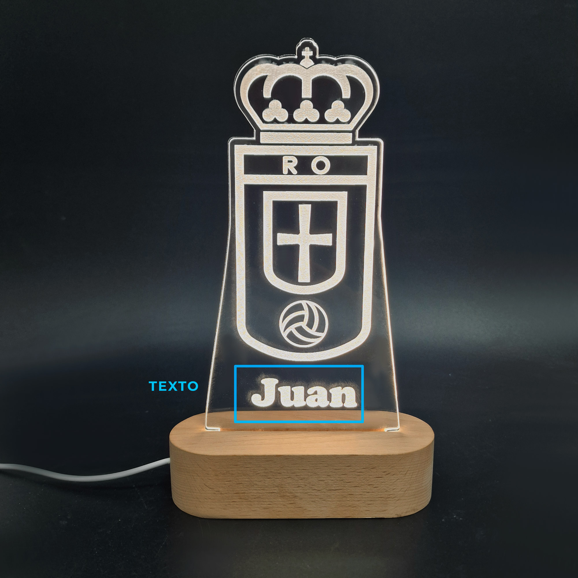 Real Oviedo – Lámpara de Metacrilato LASER 2 texto