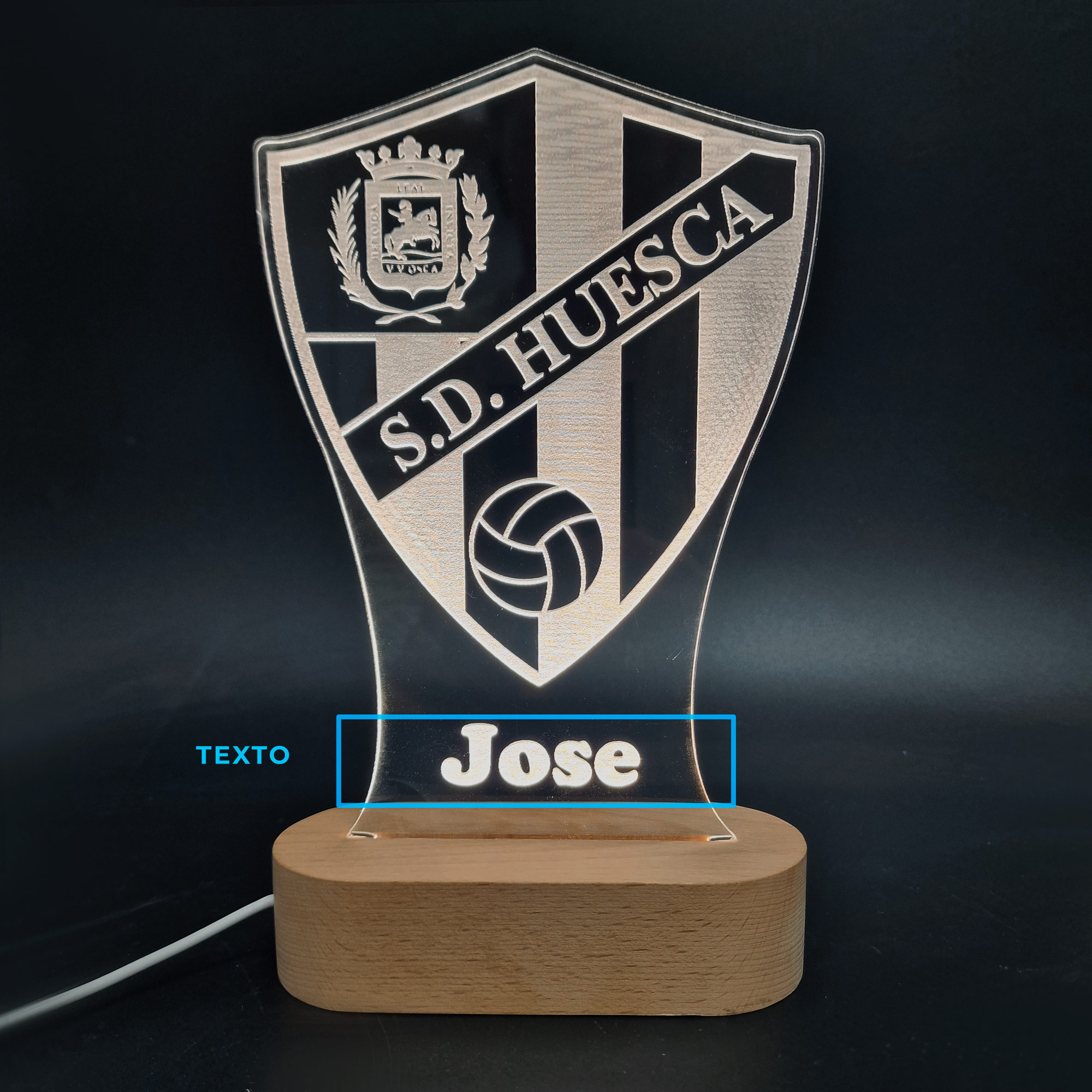 S. D. Huesca escudo – Lámpara de Metacrilato LASER texto
