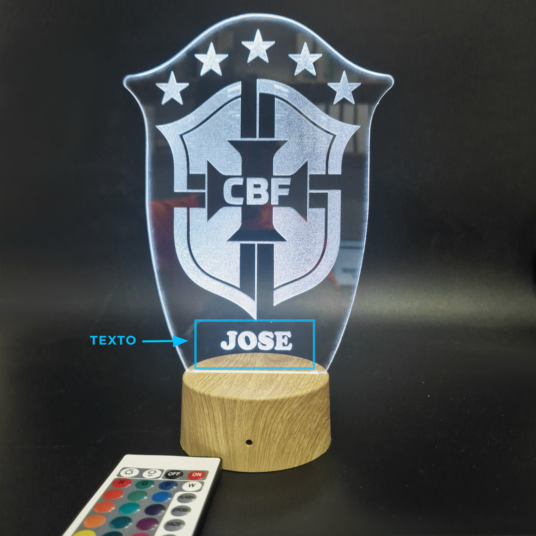 Selección Brasil Escudo – Lámpara de Metacrilato LASER