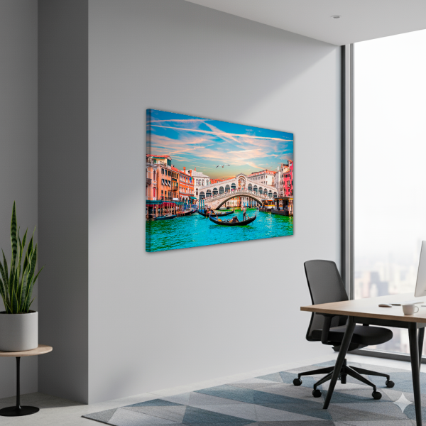 Cuadro Atardecer en el Gran Canal cerca del puente Rialto, Venecia, Italia – Impresión en Lienzo con Bastidor de pino macizo 3