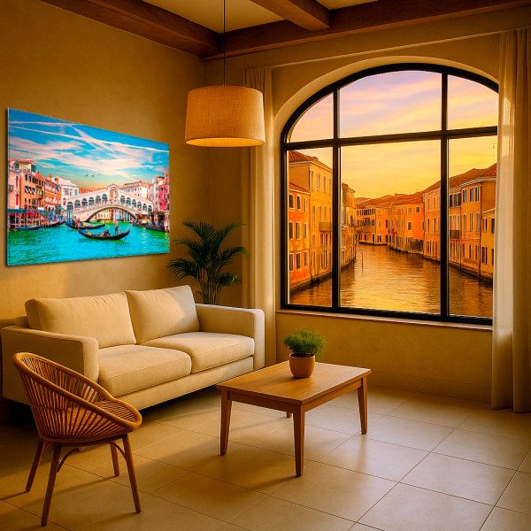 Atardecer Puente de Rialto, Venecia, Italia - Cuadro Cristal Acrílico Premium 1