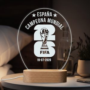 España Campeona Mundial FIFA 2026 - Lámpara personalizada con iluminación LED